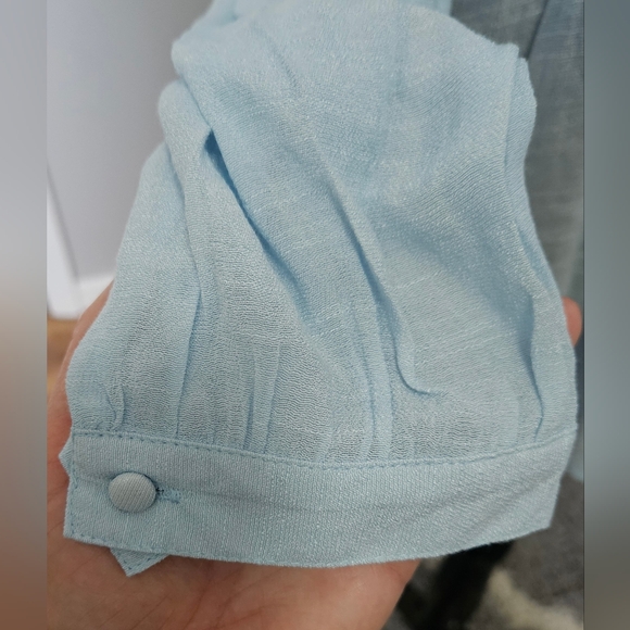 Light Blue Boho Blouse w/ Lace Detail & Adjustable Spaghetti Straps- Size M - Picture 3 of 4